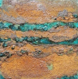 metamorphose 5, 30x30cm, pigmente, zement, rost, pappe, epoxidharz auf pappwabenplatte.JPG